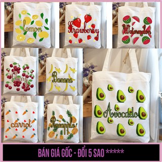 Túi tote, canvas có khóa kéo VUÔNG in hình các loại TRÁI CÂY xinh xắn - Túi Mơ To store