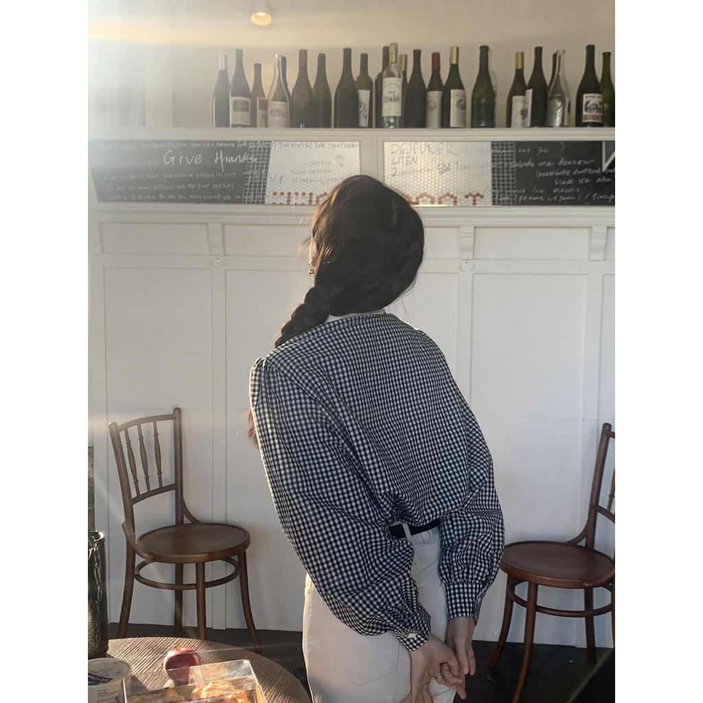 Áo Sơ Mi Dài Tay Rộng Thắt Nơ Màu Sắc Tương Phản 60802