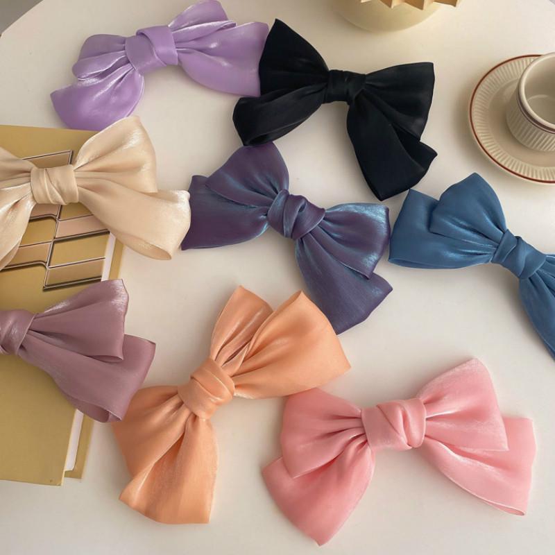 Kẹp tóc nơ vải satin ánh lấp lánh thiết kế hợp thời trang cho nữ