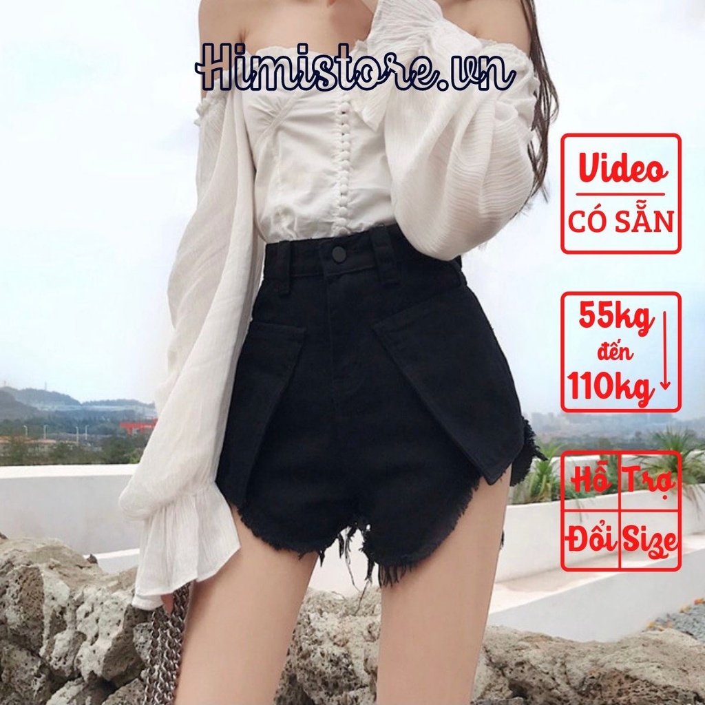 QUẦN SHORT JEAN BIG SIZE MÀU ĐEN LƯNG CAO LAI TUA RUA - HIMISTORE - HM200