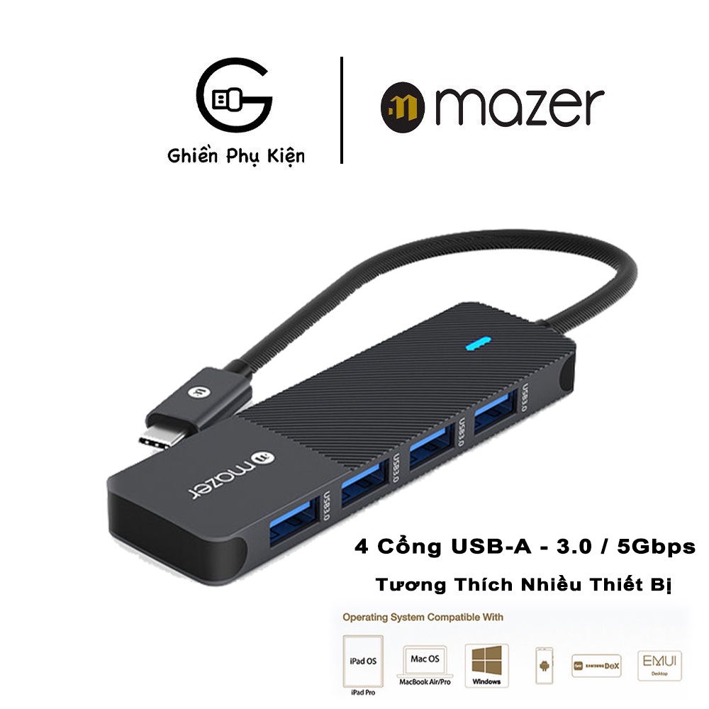 Cổng Chuyển Mazer USB-C Multimedia Pro Hub 4-in-1 - 4 x USB-A 3.0 / 5Gbps&quot;