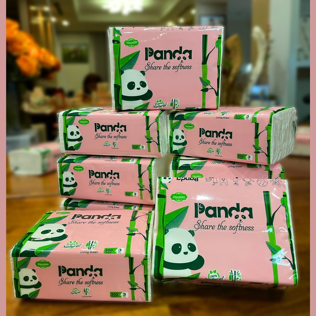 Combo 2 gói giấy ăn gấu trúc Panda hồng chất lụa dai mềm mịn