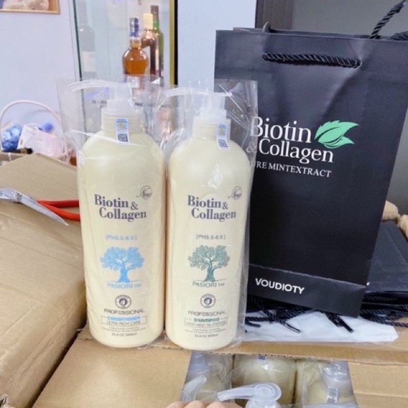 [DATE 2024]Cặp gội xả Biotin Collagen dưỡng tóc mềm mượt bóng khoẻ giảm gãy rụng 1000ml/ chai