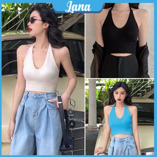 Áo hai dây bản to dệt kim len tăm khoét ngực, Áo yếm 2 dây hở lưng dáng croptop ulzzang Hàn Quốc - Lana