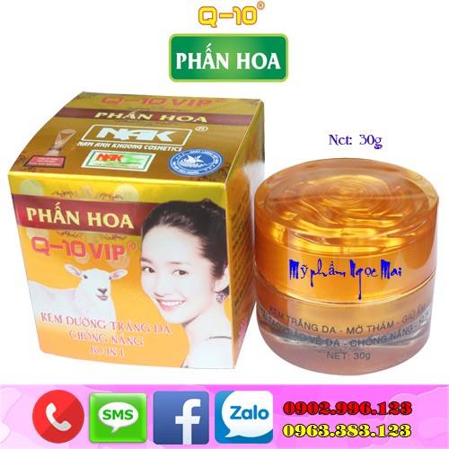 Kem dưỡng trắng da - Mờ thâm - Giữ ẩm - Tái tạo - Chống nắng 10 in 1 Q-10 Phấn Hoa VIP (30g)