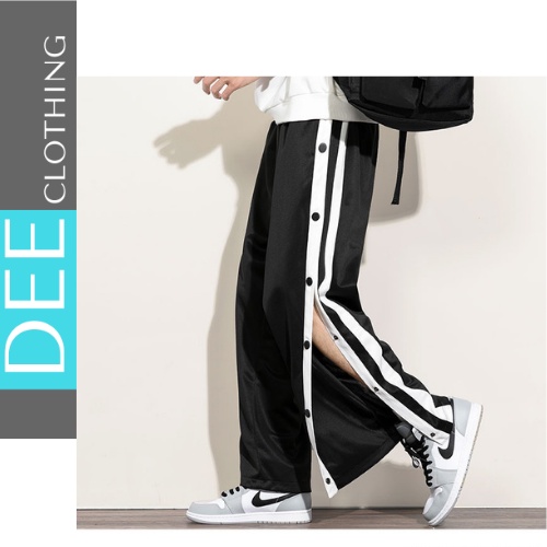 Quần 3 Sọc Ống Rộng Thể Thao Unisex Quần Kẻ Trắng Ống Gài Khuy Dáng Suông Cạp Chun Basic Ulzzang