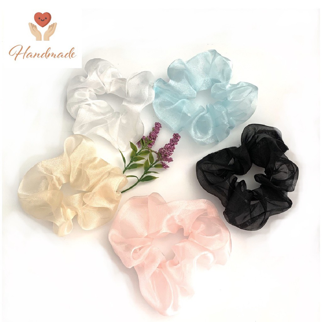 Cột tóc vải scrunchies voan ánh sáng cao cấp