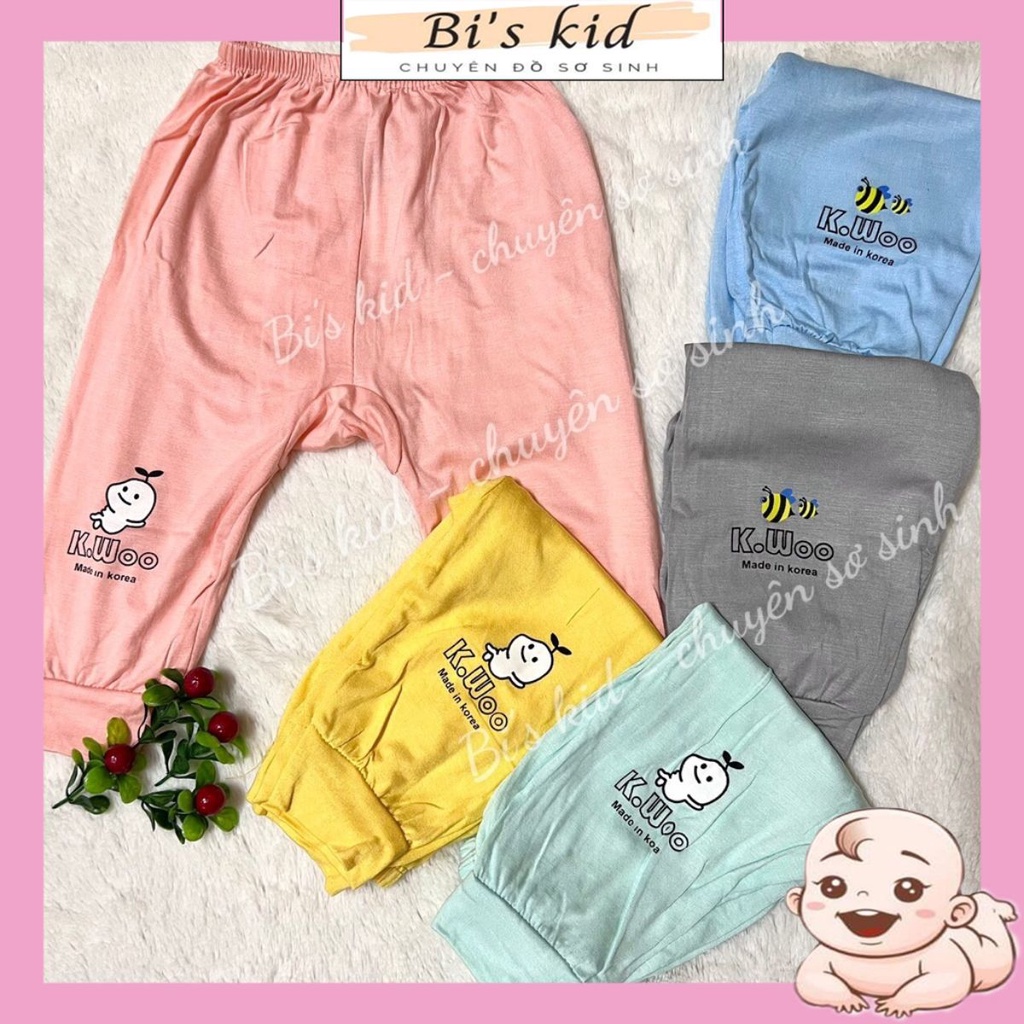 Quần sơ sinh dài thun lạnh bo gấu đáp đũng cho bé trai/bé gái từ 3-10kg , đồ sơ sinh bé trai gái