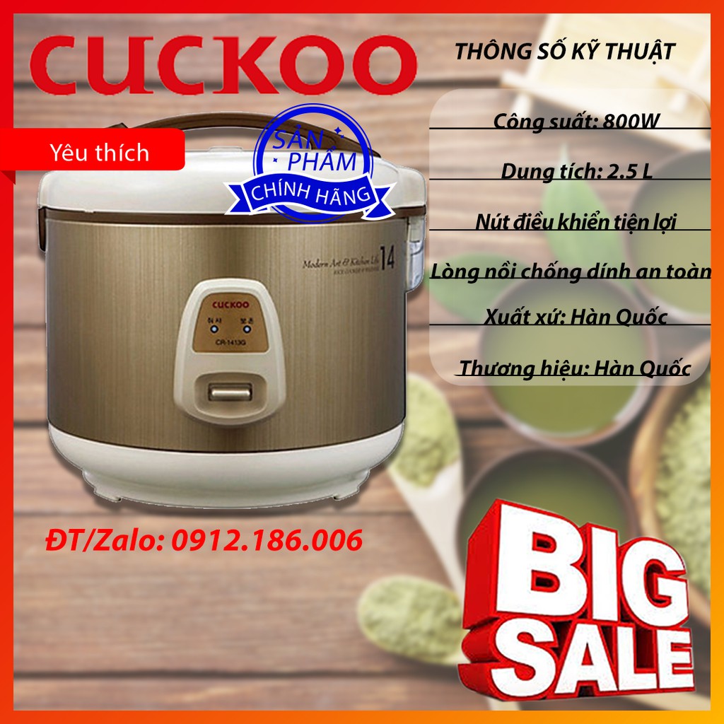 Nồi Cơm Điện Nắp Gài Cuckoo CR-1413 - 2.5L - Hàng Chính Hãng