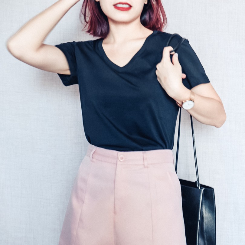 Áo thun Made In Vietnam Cổ TIM MÀU ĐEN Sang-Xin-Mịn, 100% cotton thoáng khí, thấm hút mồ hôi