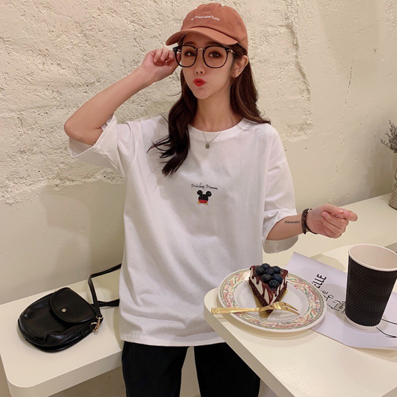 Áo Thun Nữ Ngắn Tay In Hình Chuột Mickey Thời Trang