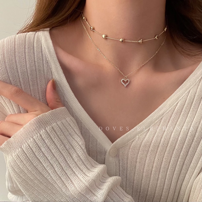 Thời Trang vòng cổ Hai Lớp Mặt Hình Trái Tim Phong Cách Hàn Quốc Cho Nữ