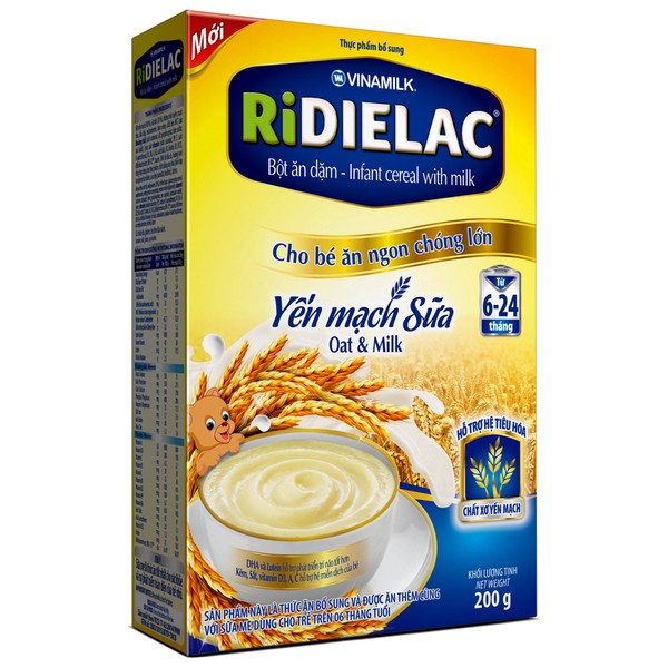 Bột ăn dặm Ridielac Yến mạch, Sữa cho trẻ từ 6-24 tháng 200g