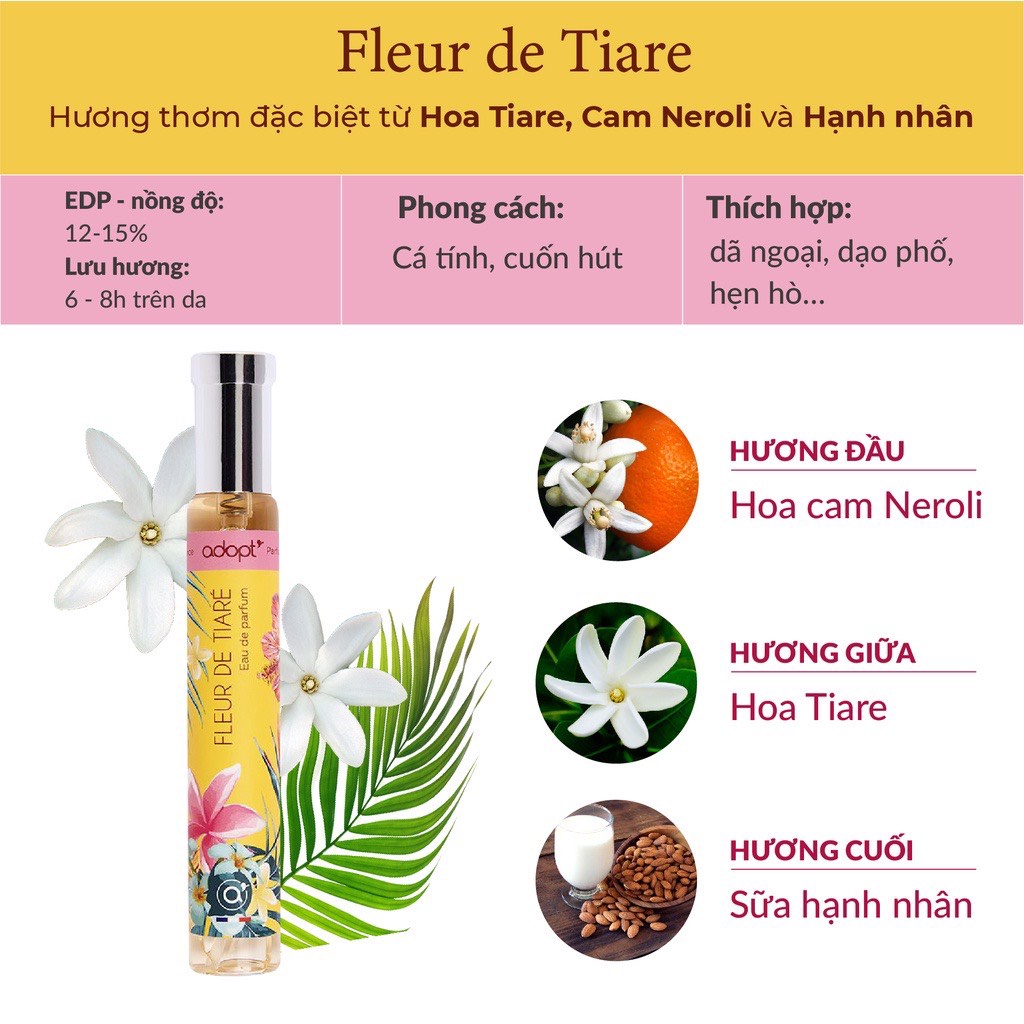 Nước hoa nữ Adopt FLEUR DE TIARÉ hương thơm thanh mát dung tích 30ml MS010  - Vanieta Cosmetics - Nước hoa nữ | TheFaceHolic.com