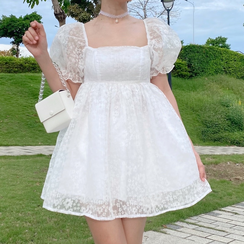 Váy babydoll tay phồng hoa nhí tiểu thư