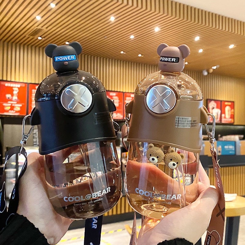 Bình nước cute, Bình nước gấu cool bear, Bình nước gấu, Bình nước kèm ống hút, Bình nước hình dễ thương