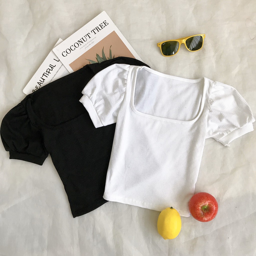 Áo cổ vuông tay phồng