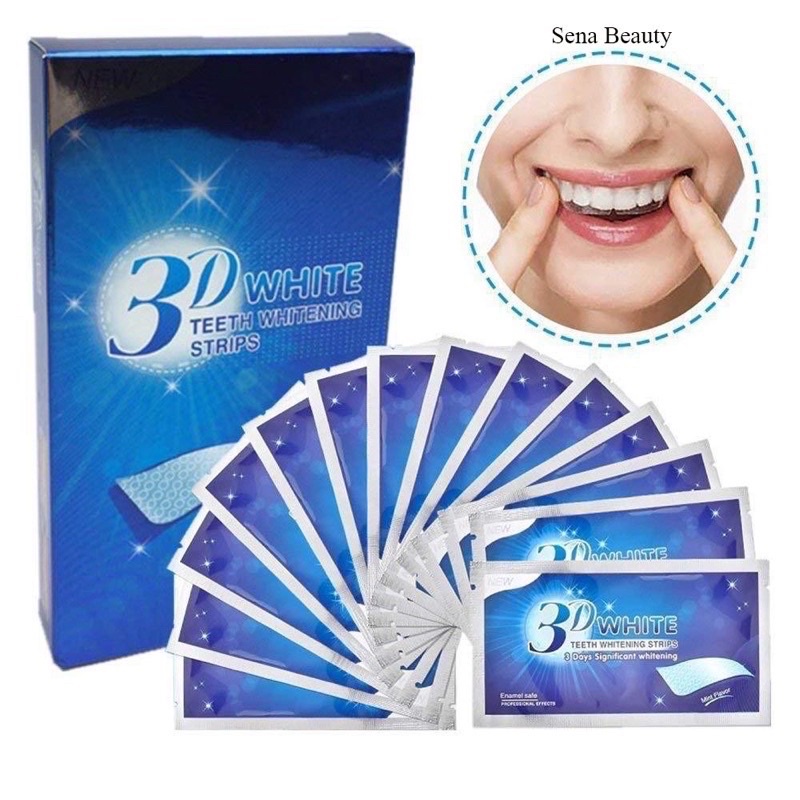 Full hộp 7 cặp - 14 miếng dán trắng răng 3D White Teeth Whitening Strips Sena Beauty