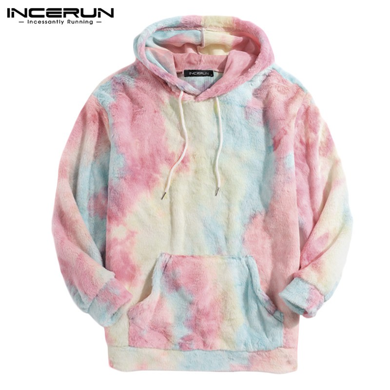 Áo hoodie INCERUN tay dài chất liệu lông nhung họa tiết nhuộm nhiều màu sắc thời trang mùa đông cho nam | BigBuy360 - bigbuy360.vn