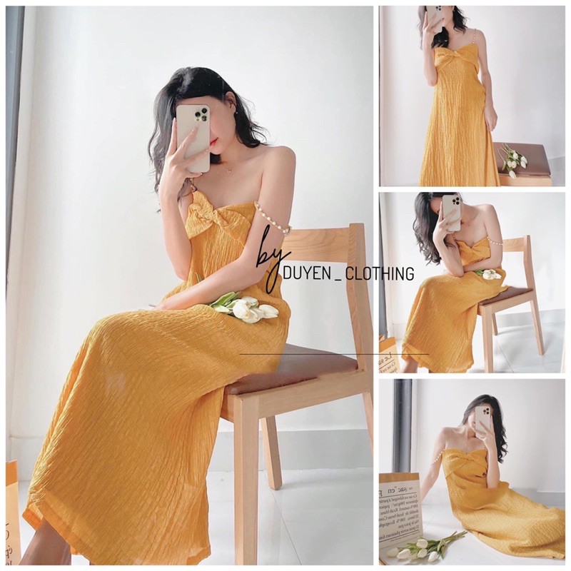 Đầm maxi dây ngọc , váy maxi 2 dây đính ngọc chất xốp đi biển đi chơi KÈM HÌNH VIDEO THẬT DUYEN CLOTHING 014