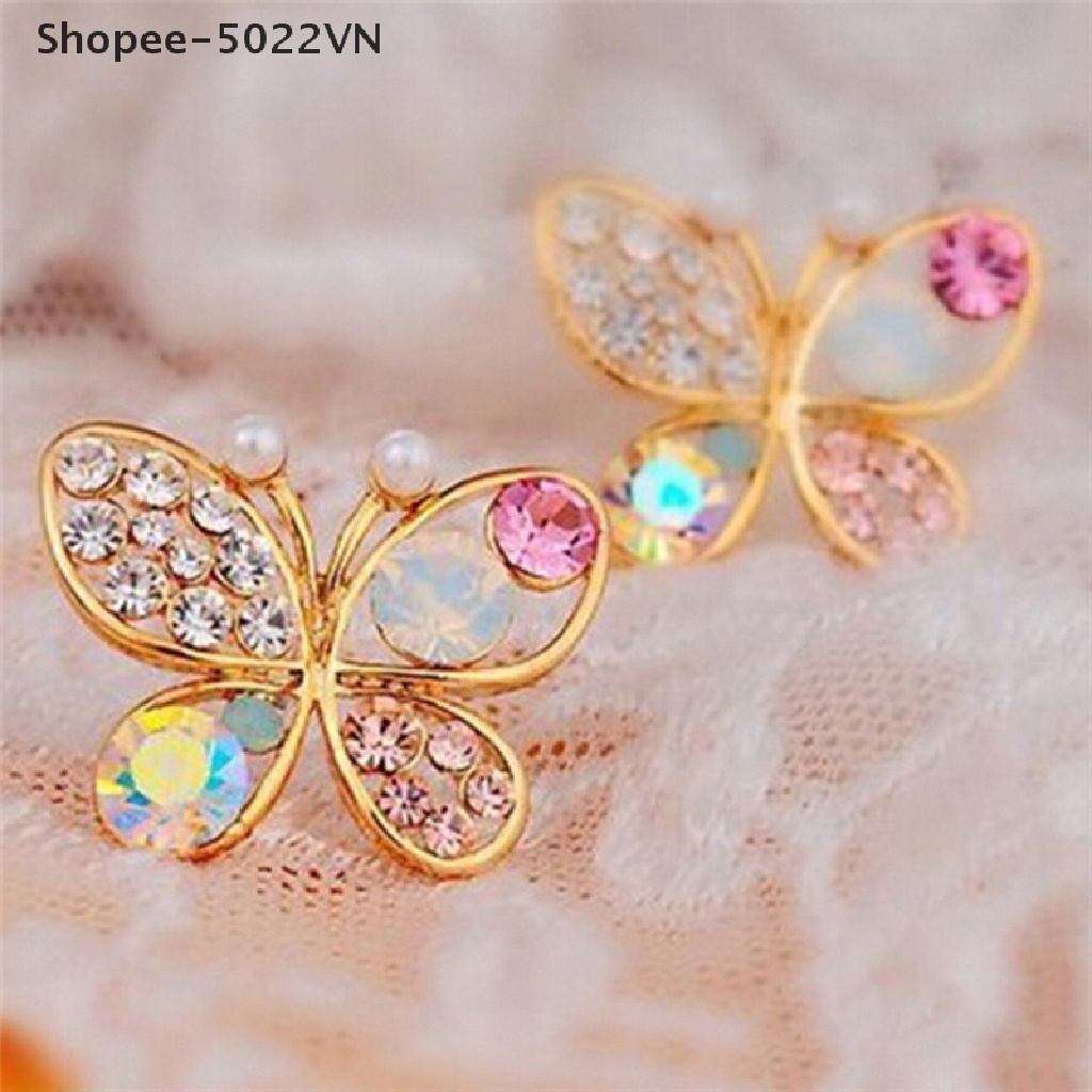 Bông Tai Hình Bướm Rỗng Đính Đá Đáng Yêu Shopee-5022VN