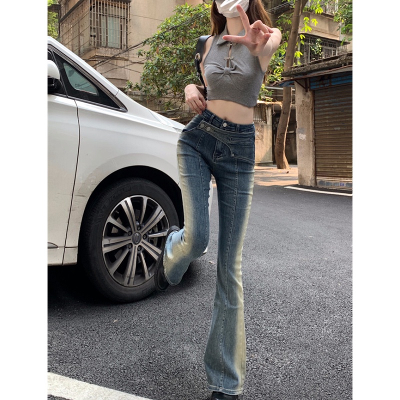 Quần Jeans Nữ Lưng Cao Ống Loe Thời Trang