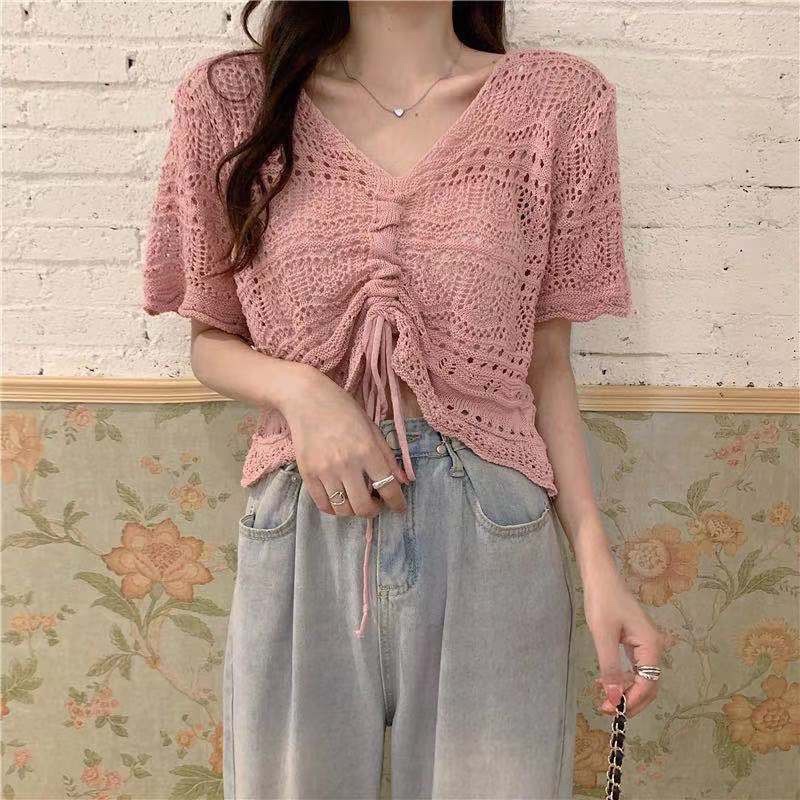 Áo len đan dây rút tay lỡ