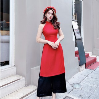 Áo dài tết thiết kế cách tân tay voan màu đỏ AD753 KYMIE