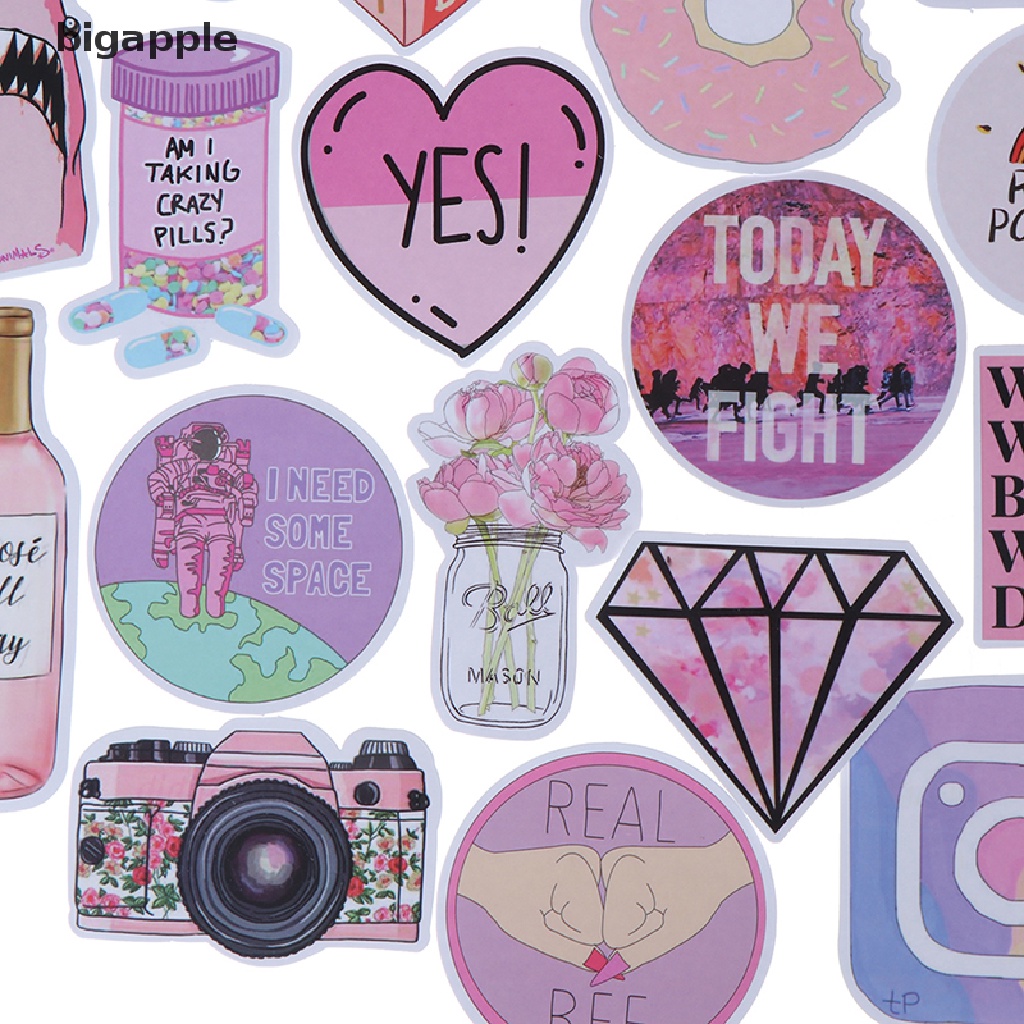 Set 53 Sticker Màu Hồng Xinh Xắn Dùng Để Trang Trí Nội Thất / Ô Tô / Va Li