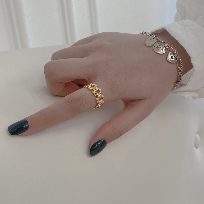 Nhẫn bạc trơn hở 191198 dạng dây xích đan thời trang đơn giản