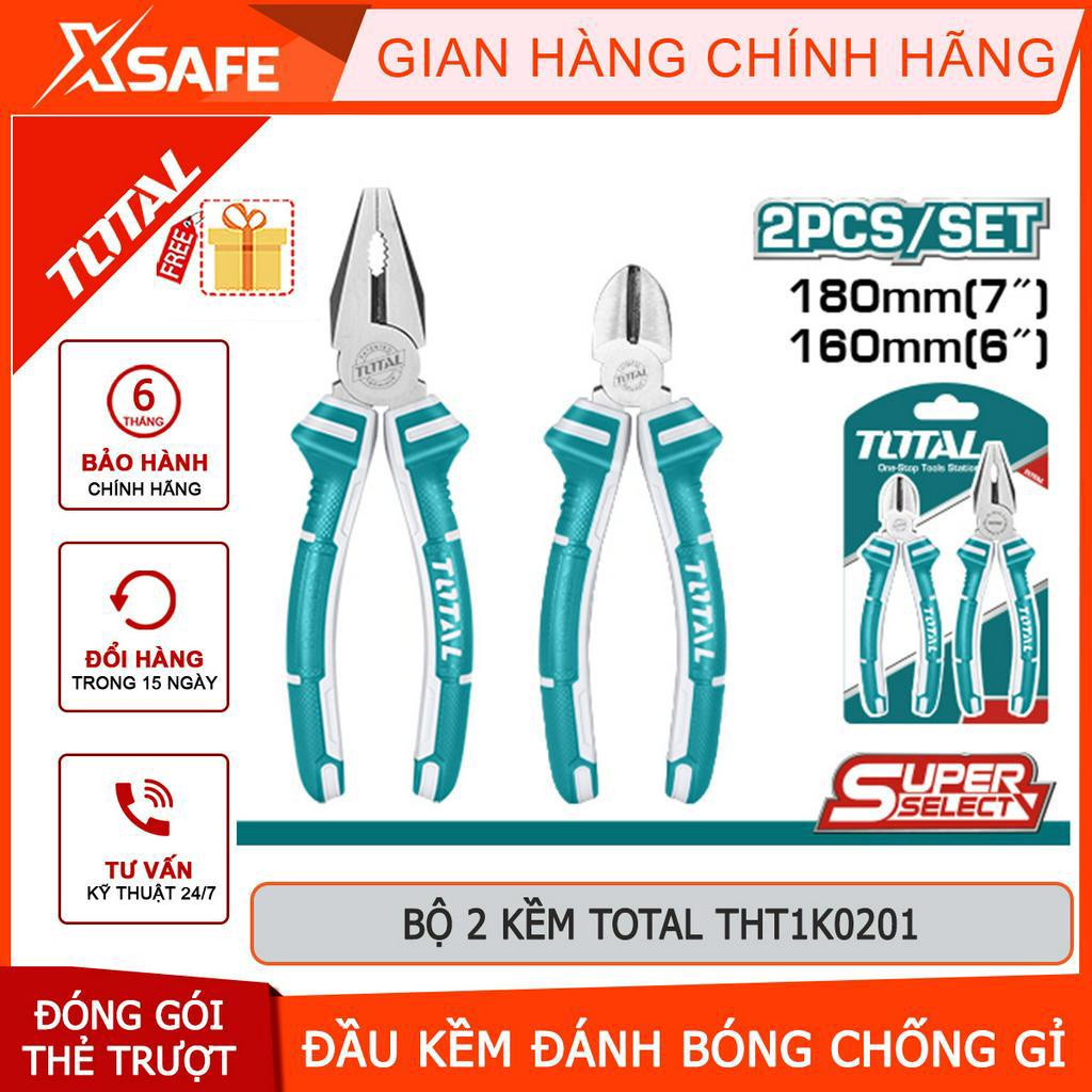 Bộ 2 kềm răng và kềm cắt TOTAL THT1K0201 đầu kềm được đánh bóng và chống gỉ, tay cầm hai màu - Chính hãng