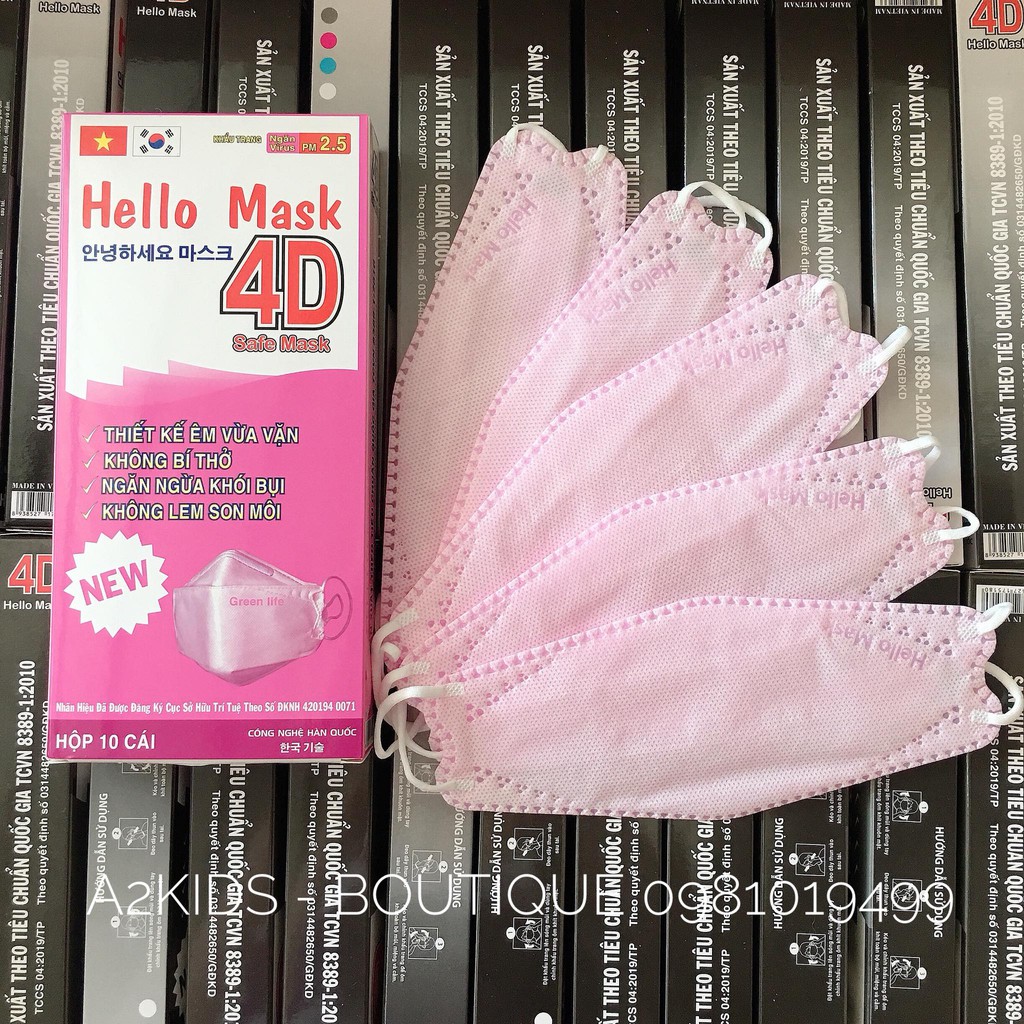 Hộp 10 khẩu trang 4D kháng khuẩn Hello Mask công nghệ Hàn Quốc - 5 màu lựa chọn