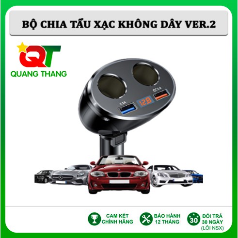 Bộ Chia Tẩu Sạc Ô Tô Không Dây Tiện Lợi - Hỗ Trợ Sạc Nhanh QC3.0 Cao Cấp