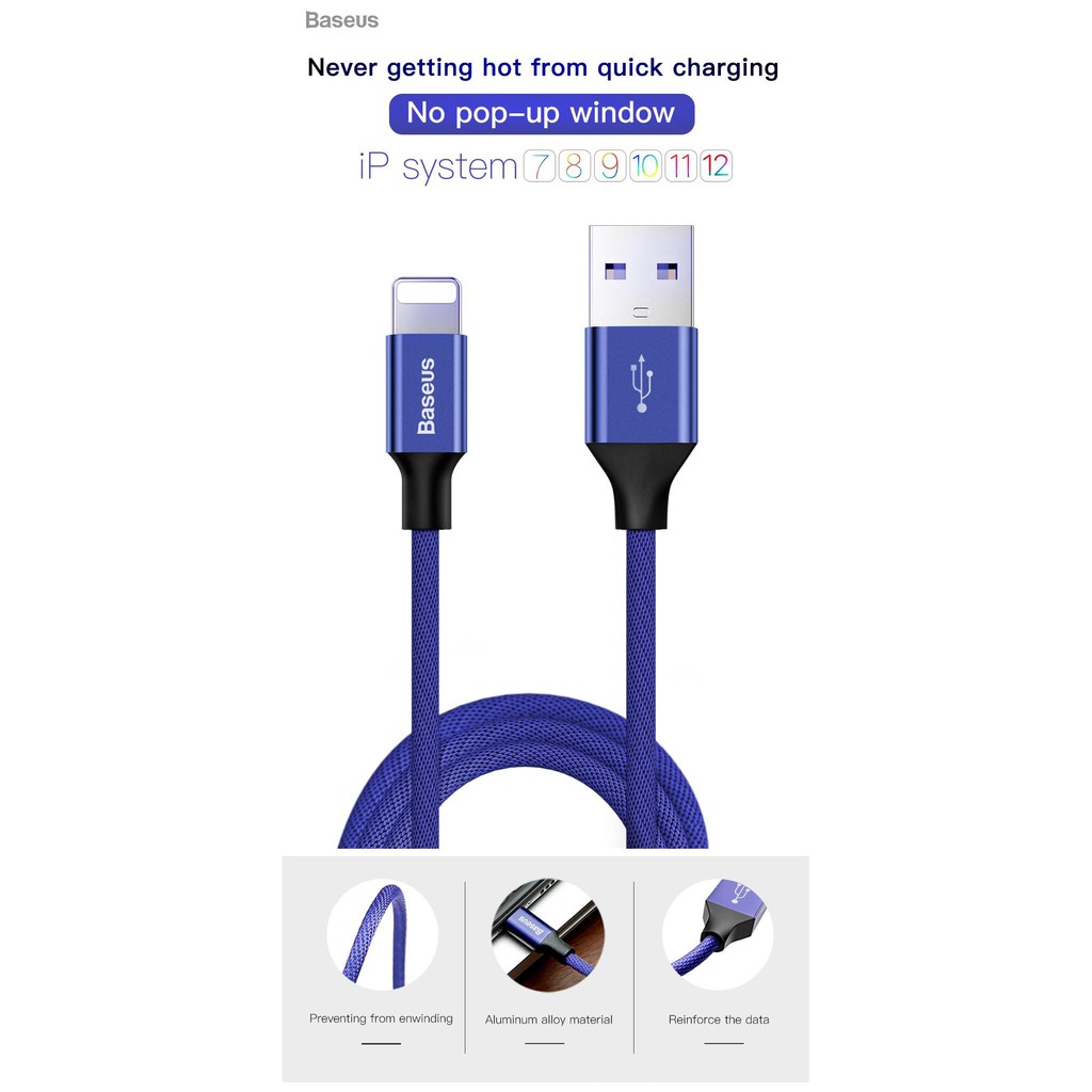 Baseus Cáp USB sạc nhanh cho iPhone 11 Pro Xs Max Xr X 8 7 6 6s 5 5s Cáp sạc iPad-UYT-168