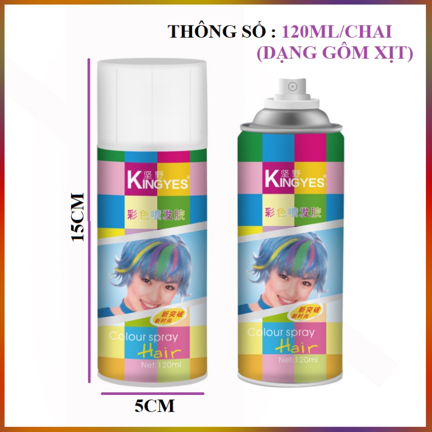 Gôm Xịt Nhuộm Tóc Màu Hồng Tạm Thời Kingyes 120ml/Chai Giữ Nếp, Tạo Kiểu Tóc, Đổi Mầu Tóc