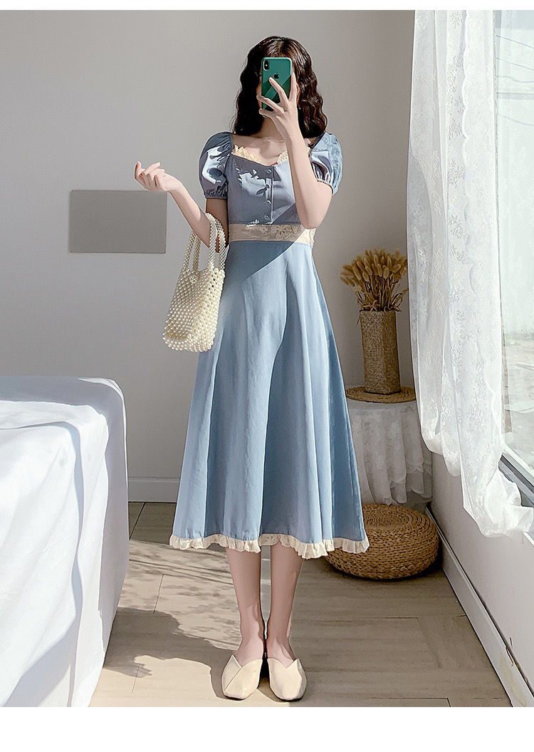 2021New Spring and Summer Dress French Court Retro Square Collar Dress Gentle Skirt Super Mori | BigBuy360 - bigbuy360.vn