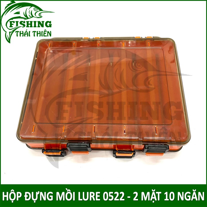 Hộp đựng mồi lure 0522 đựng mồi giả và phụ kiện câu cá 2 mặt 10 ngăn có tay cầm