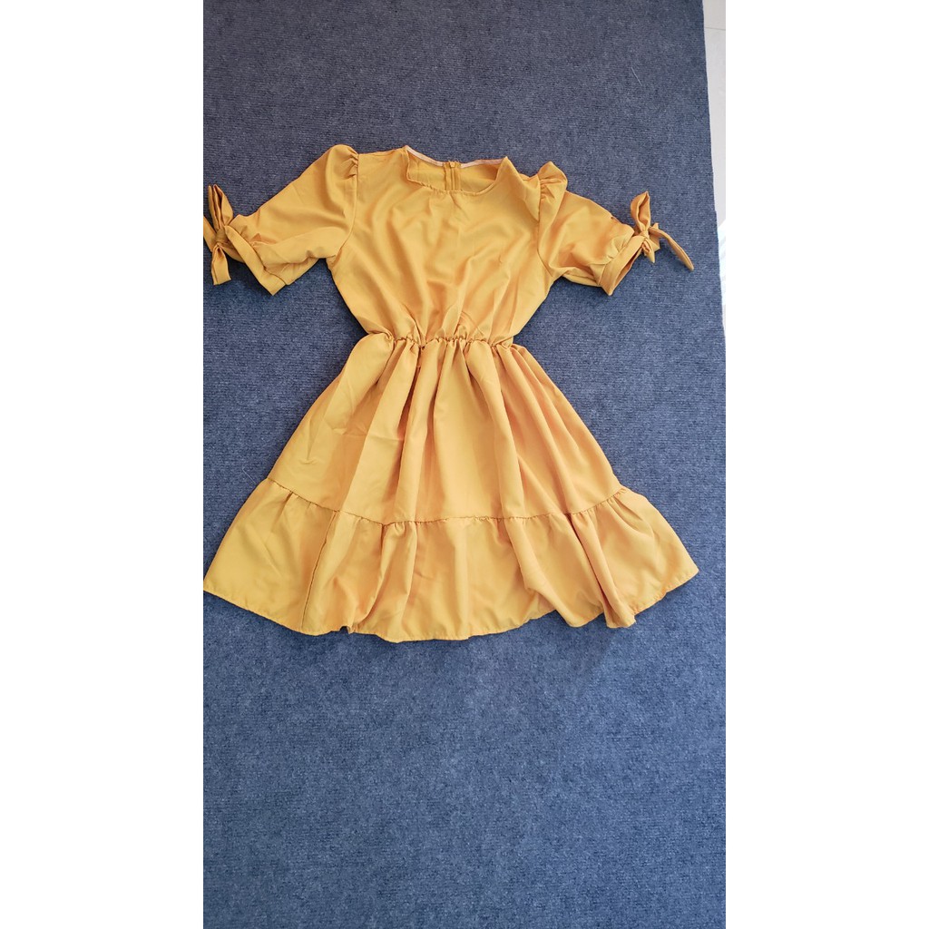 Đầm nữ dự tiệc cổ tròn phối nơ tay AMEE (Cam, Hồng) | BigBuy360 - bigbuy360.vn