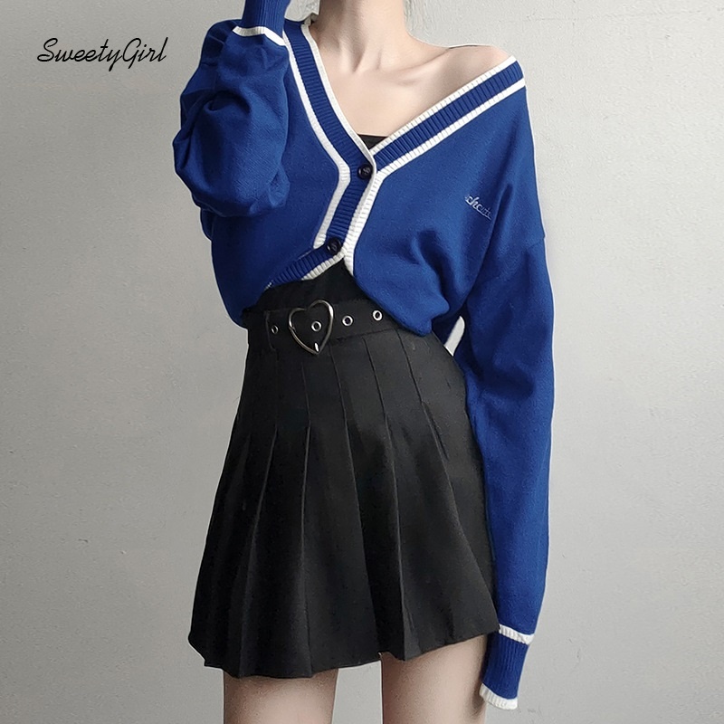 Áo cardigan dệt kim tay dài cổ chữ V thêu chữ thời trang cho nữ