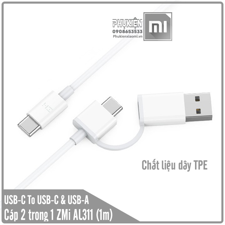 Cáp ZMI 2 trong 1, Type-C to Type-C &amp; USB-A , AL311 (1met)