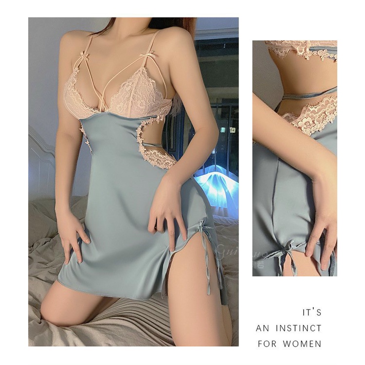 Váy Ngủ Hở Lưng Thắt Dây 1963 Quý Phái Cao Cấp - Tặng kèm chíp xinh
