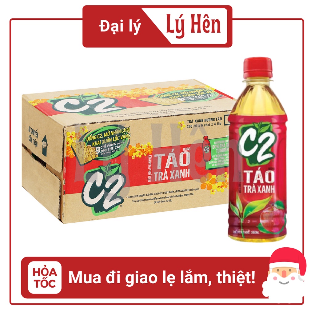 [Chỉ hỏa tốc] Thùng 24 Chai Trà Xanh C2 Hương Táo Chai Nhựa 360ml Date Luôn Mới