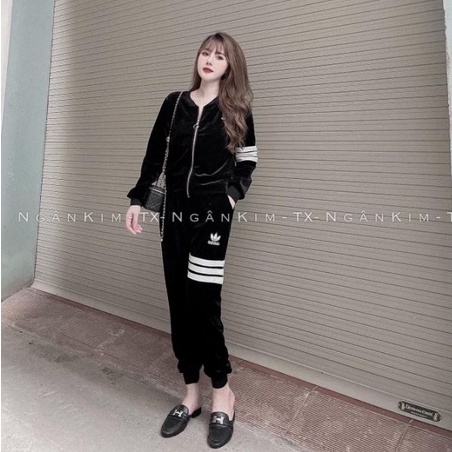 Bộ Nhung Das Thêu Nổi Cổ Trụ Thời Trang Nữ Thu Đông