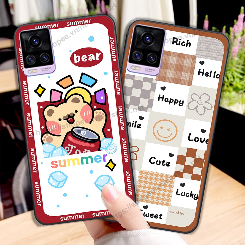 Ốp lưng Vivo V20 trái tim hình gấu cute cá tính, giá rẻ, cực bền