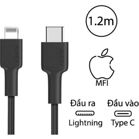 Hàng chính hãng - Cáp sạc nhanh Iphone hiệu AUKEY MFI chuẩn PD cổng TypeC to Lightning, CB-CL3, 0,9m (đen)