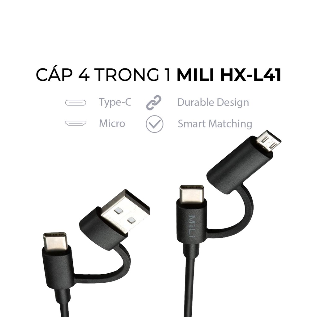 [Mã 2404EL10K giảm 10K đơn 20K] Cáp 4 trong 1 MiLi Micro USB-USB-A-Type C - HX-L41