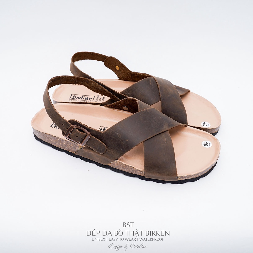 DK11-LÓT CHỐNG NƯỚC-Giày sandal đế trấu Birken da bò thật nam nữ, dép xăng đan công sở, dép đế trấu Bioline D11