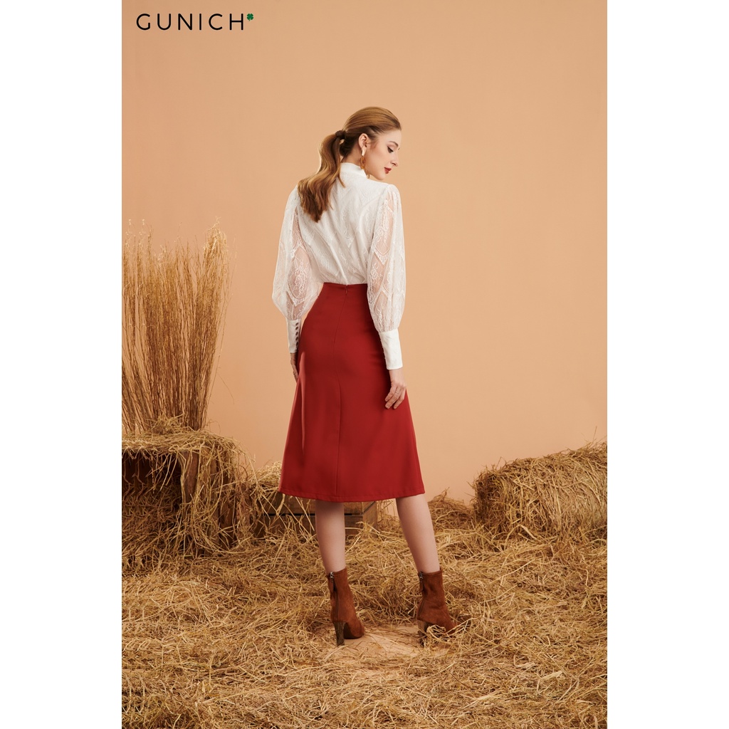 Chân váy rút dây lụa màu đỏ Gunich