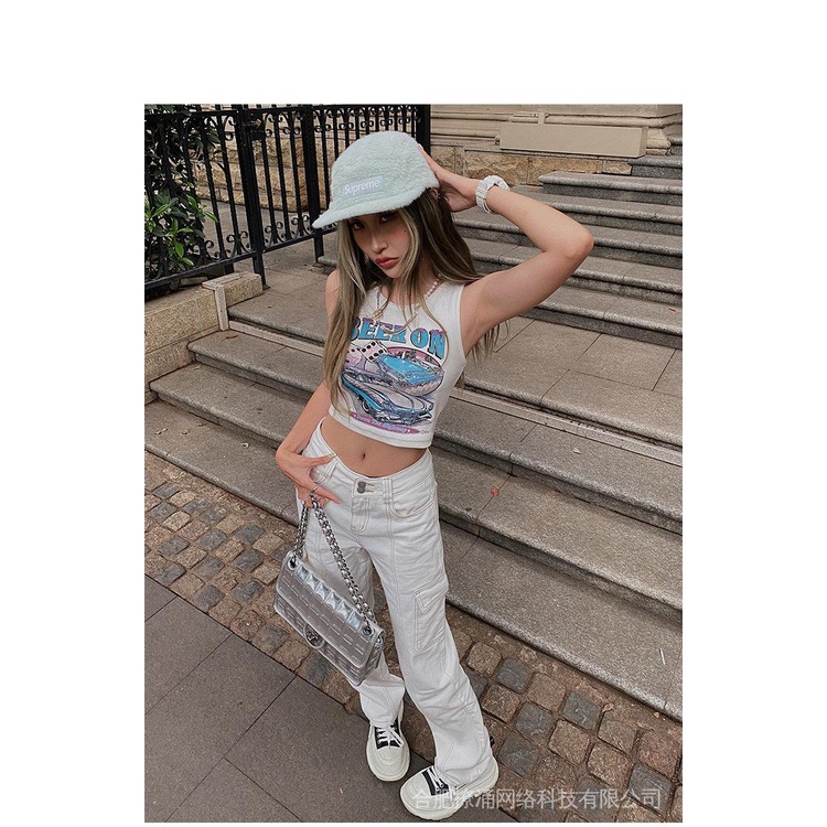 Quần jeans Dài Lưng Cao Phong Cách hip hop Đường Phố Thời Trang Mùa Xuân Mới Cho Nữ