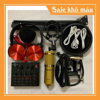 Combo BM900,sound card V8 Autotune,Bluetooth dây lives,chân kẹp màng lọc Tặng tai nghe chụp